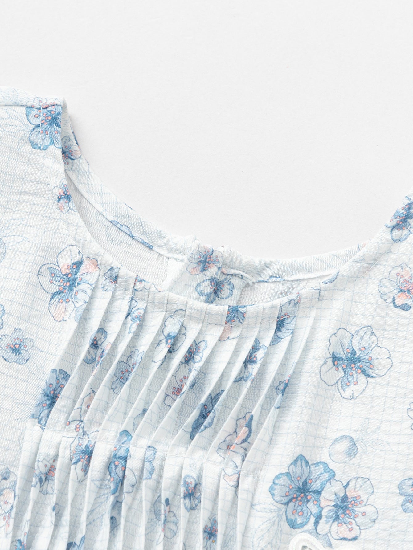 Balabala Girls Floral Puff Sleeve Dress White Blue