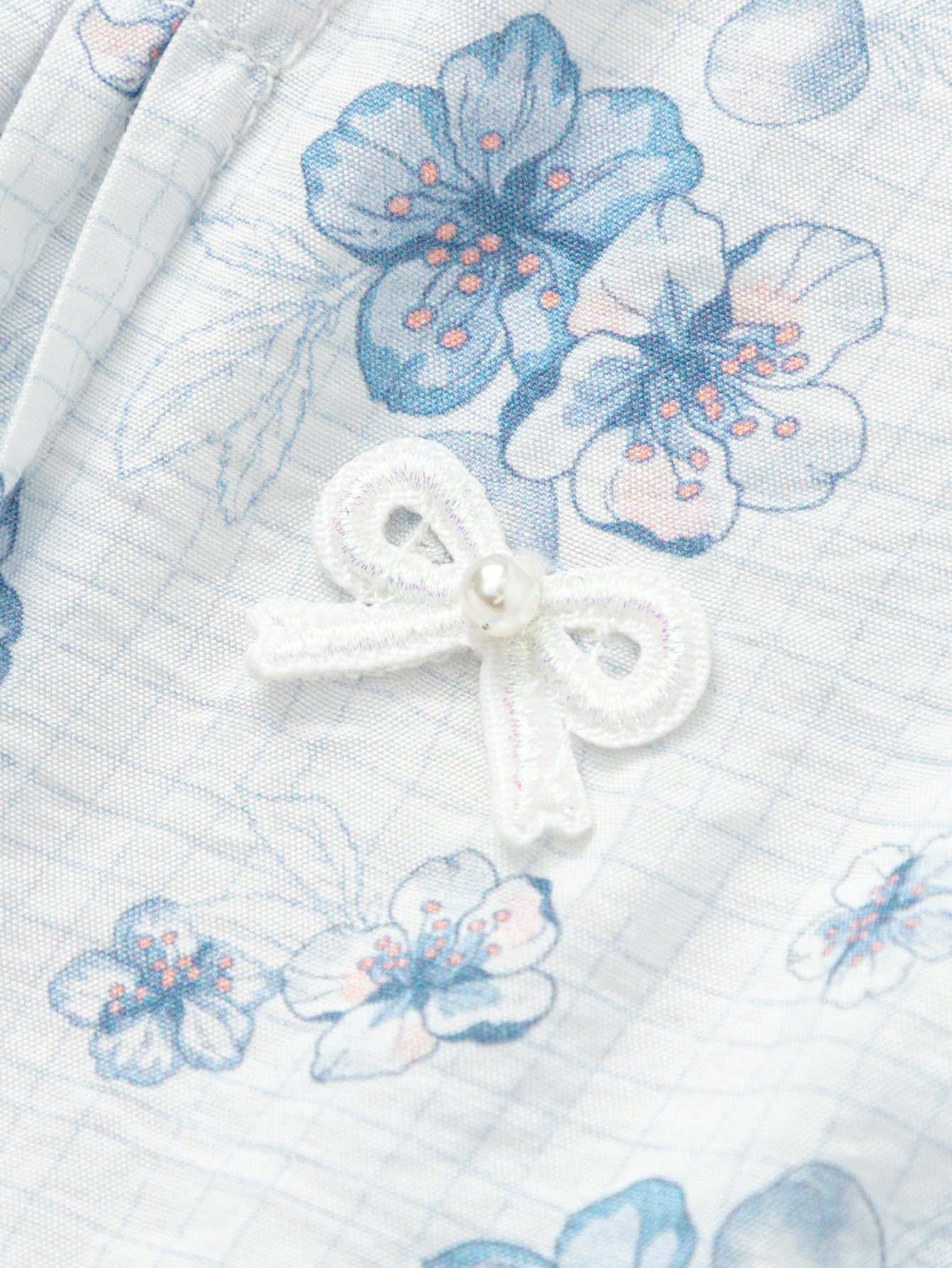 Balabala Girls Floral Puff Sleeve Dress White Blue