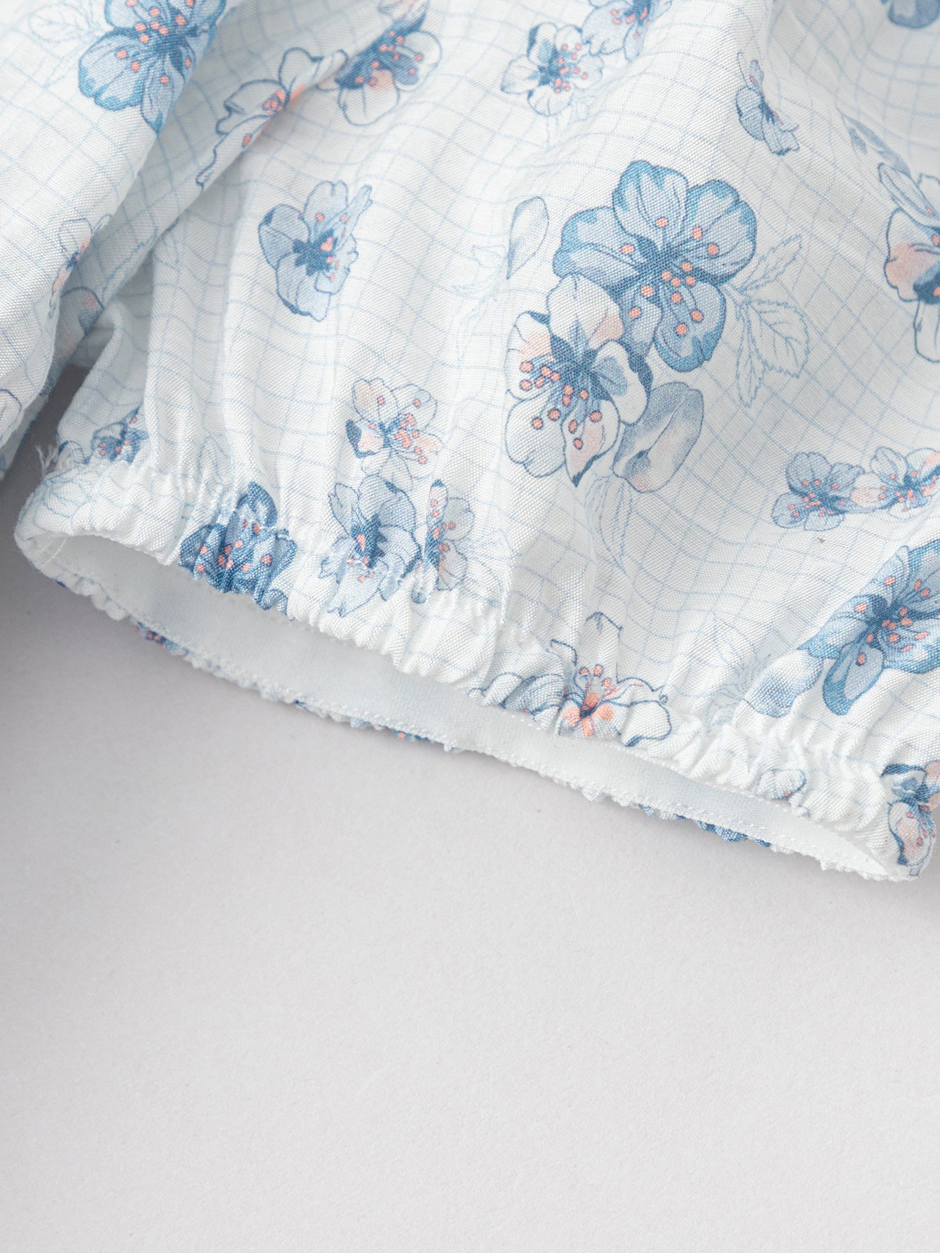 Balabala Girls Floral Puff Sleeve Dress White Blue