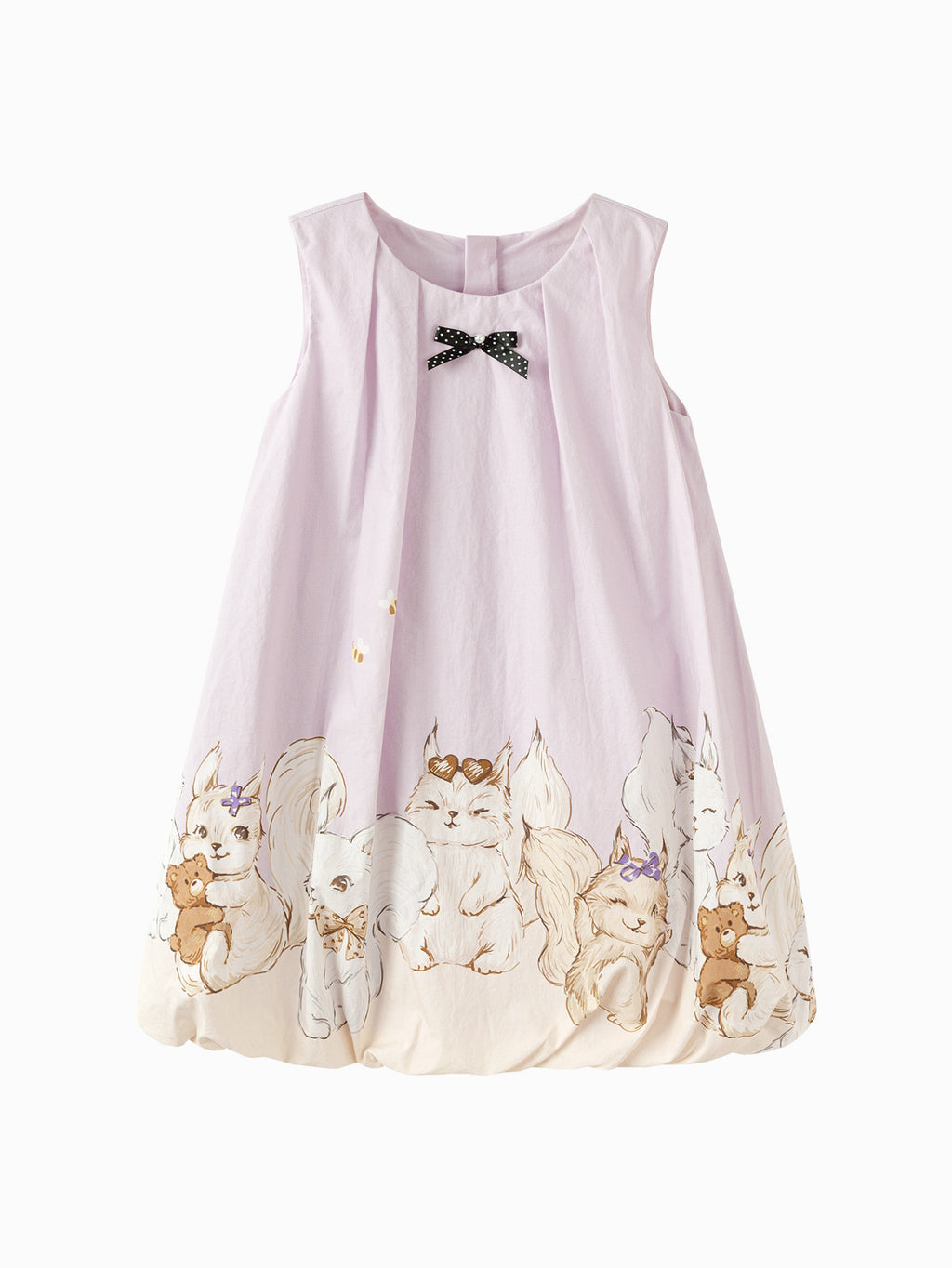 Balabala Girls Cat Print Sleeveless Dress Purple