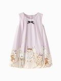 Balabala Girls Cat Print Sleeveless Dress Purple