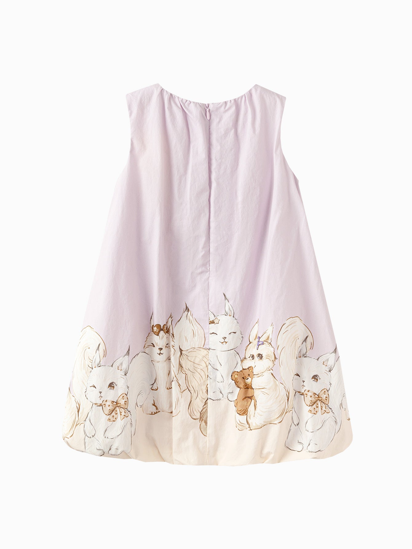Balabala Girls Cat Print Sleeveless Dress Purple