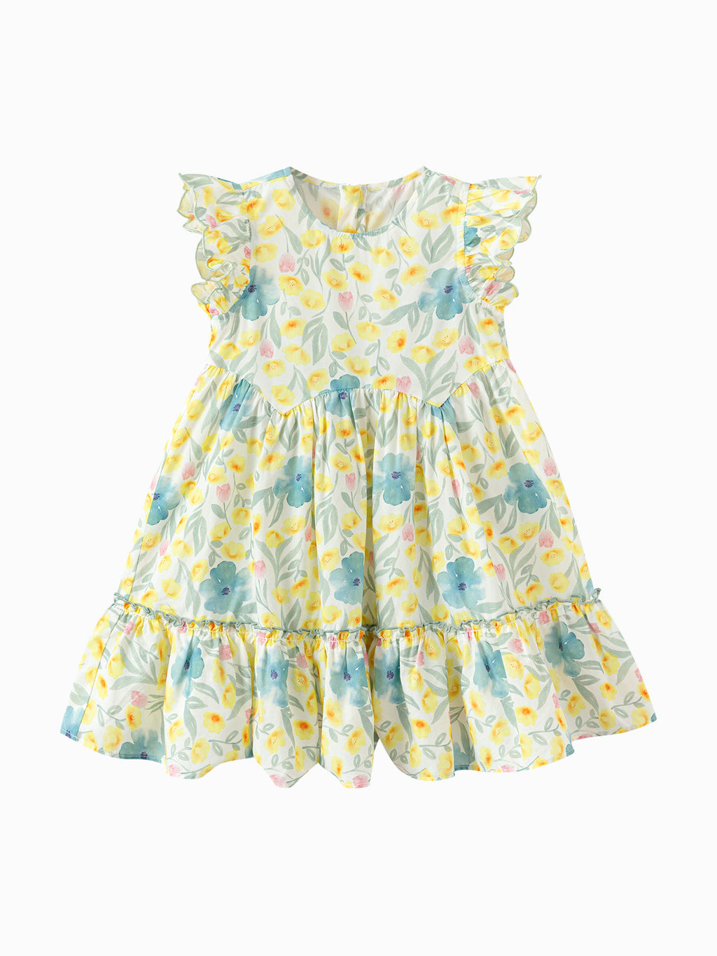 Balabala Girls Floral Ruffle Dress Yellow Green