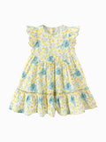 Balabala Girls Floral Ruffle Dress Yellow Green