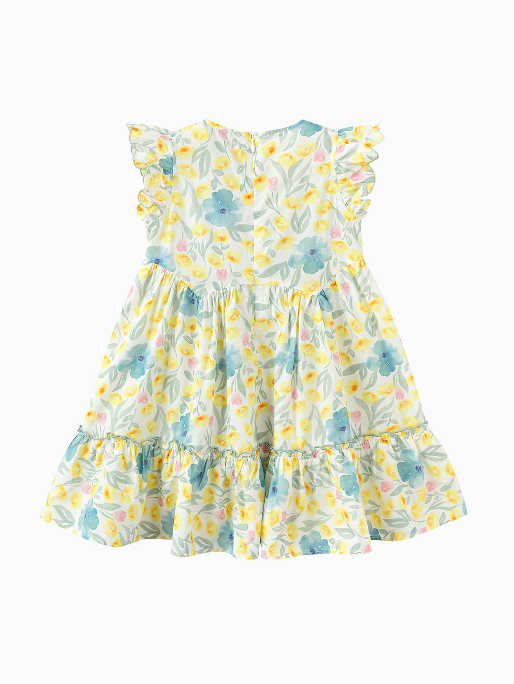 Balabala Girls Floral Ruffle Dress Yellow Green