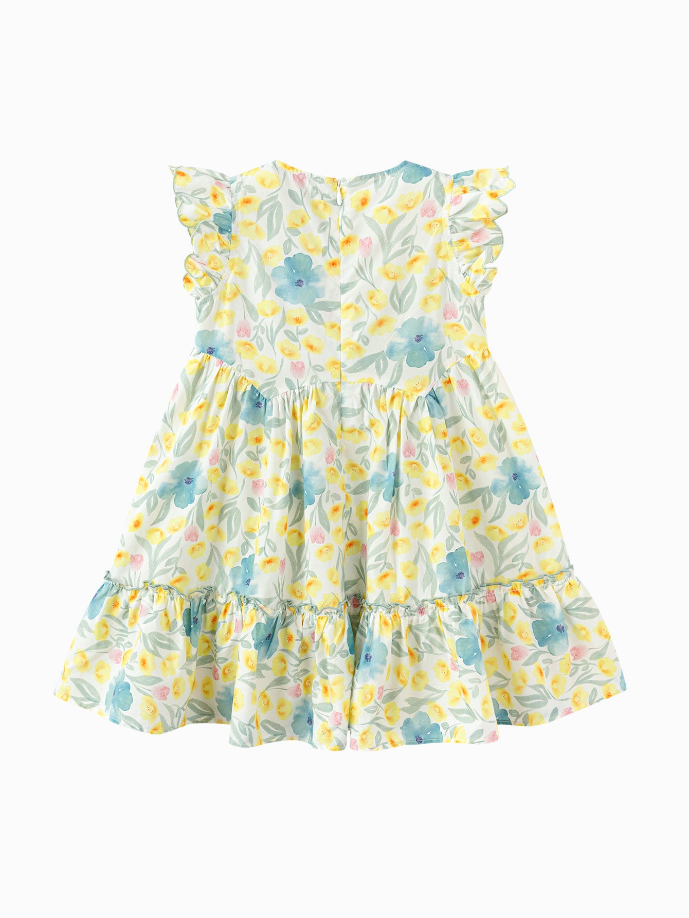 Balabala Girls Floral Ruffle Dress Yellow Green