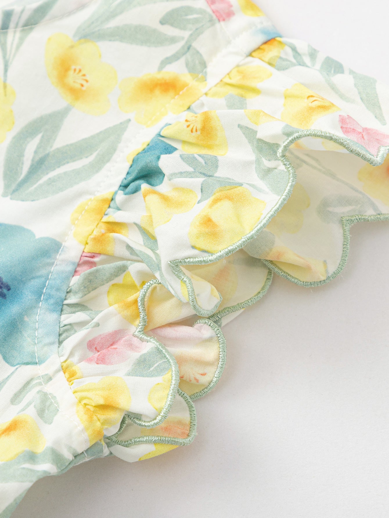 Balabala Girls Floral Ruffle Dress Yellow Green