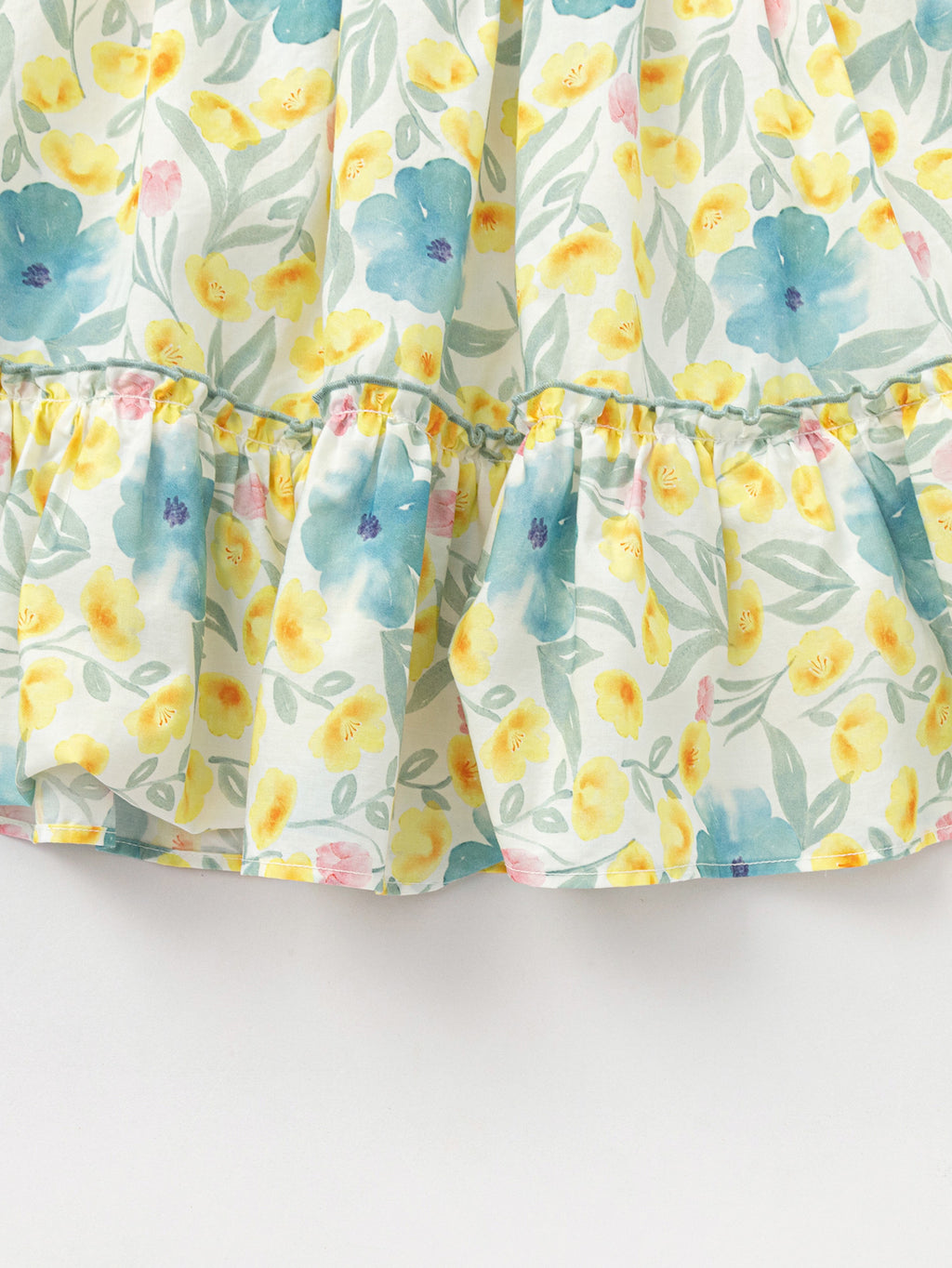 Balabala Girls Floral Ruffle Dress Yellow Green