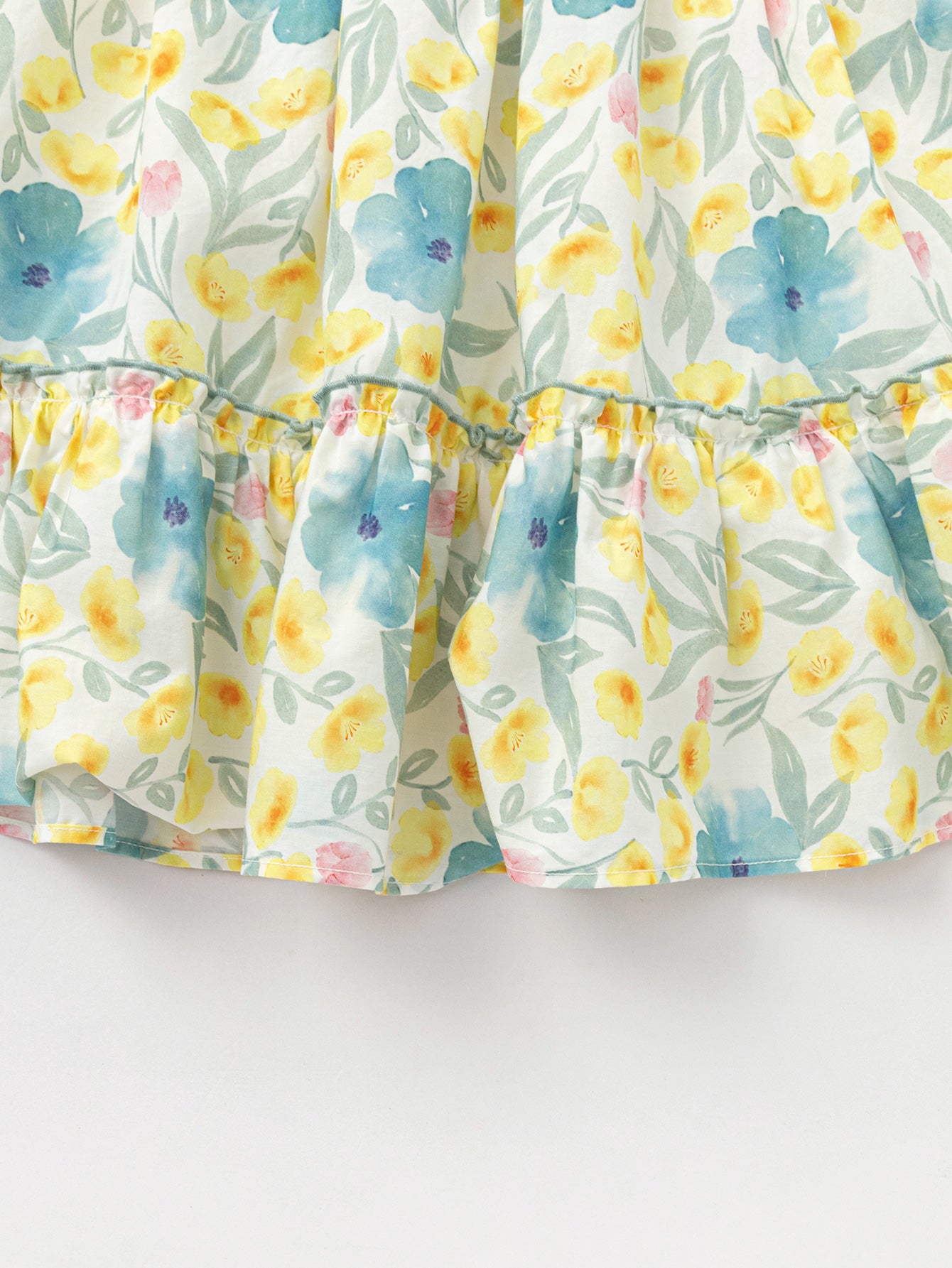 Balabala Girls Floral Ruffle Dress Yellow Green