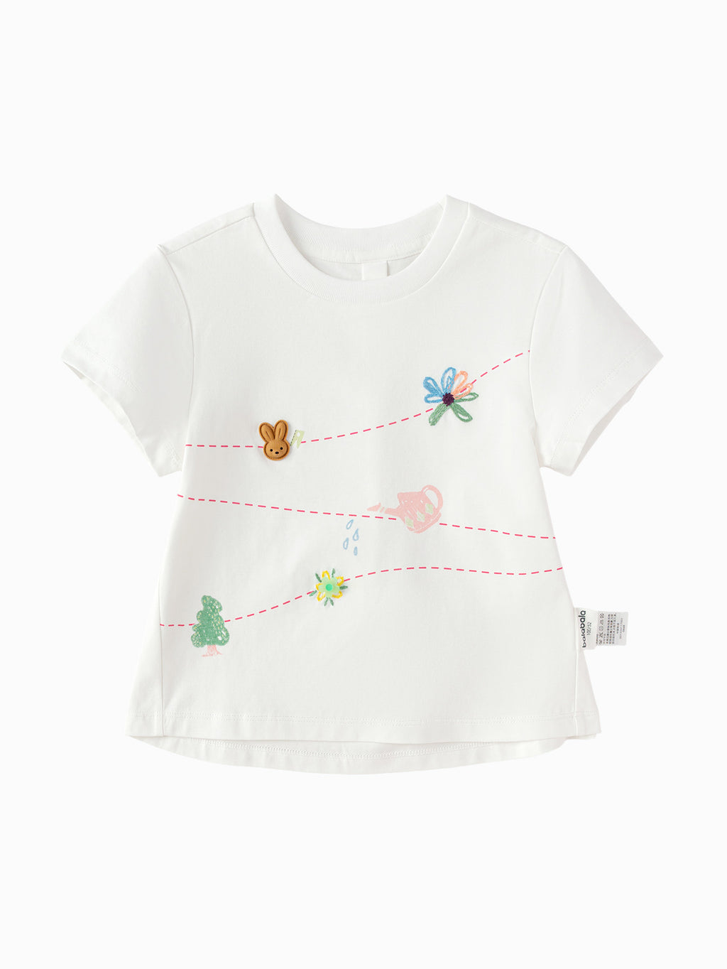 Balabala Girls Floral Embroidered T-Shirt White,Pink Green