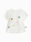 Balabala Girls Floral Embroidered T-Shirt White,Pink Green