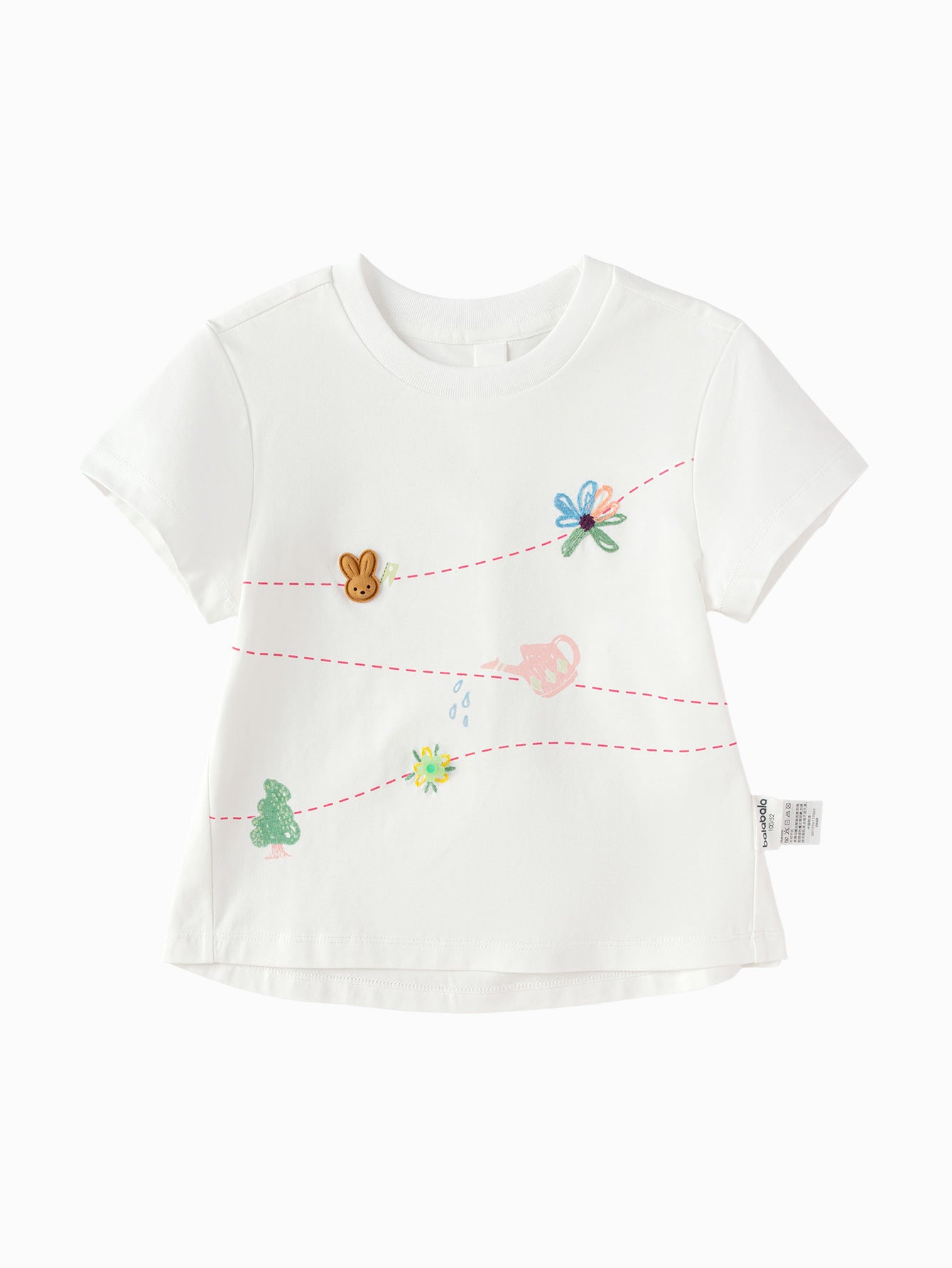 Balabala Girls Floral Embroidered T-Shirt White,Pink Green