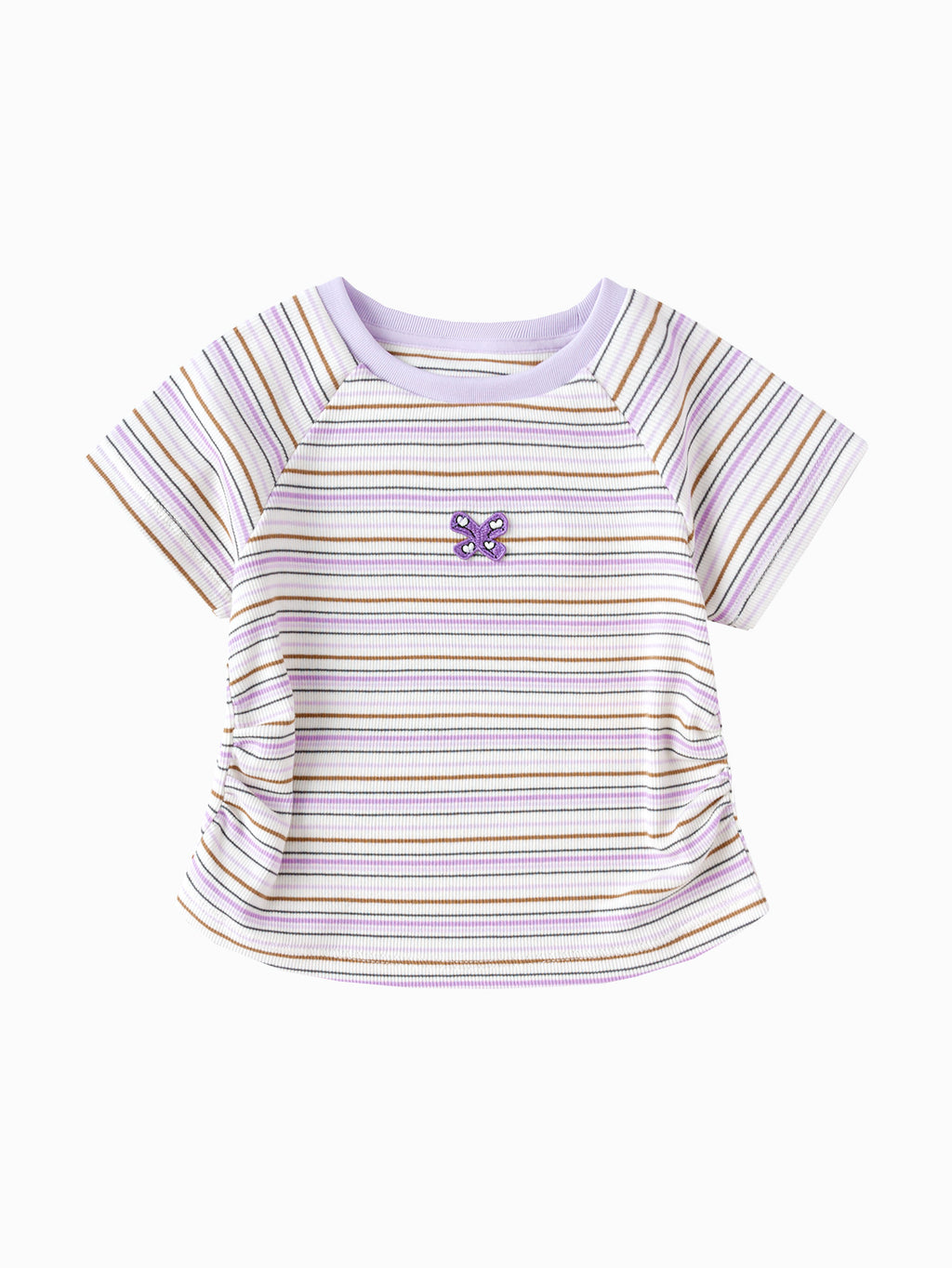 Balabala Girls Rainbow Striped T-Shirt White,Purple