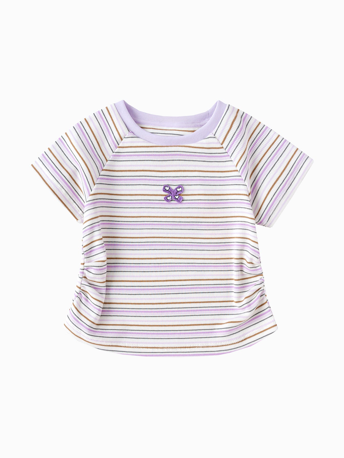 Balabala Girls Rainbow Striped T-Shirt White,Purple