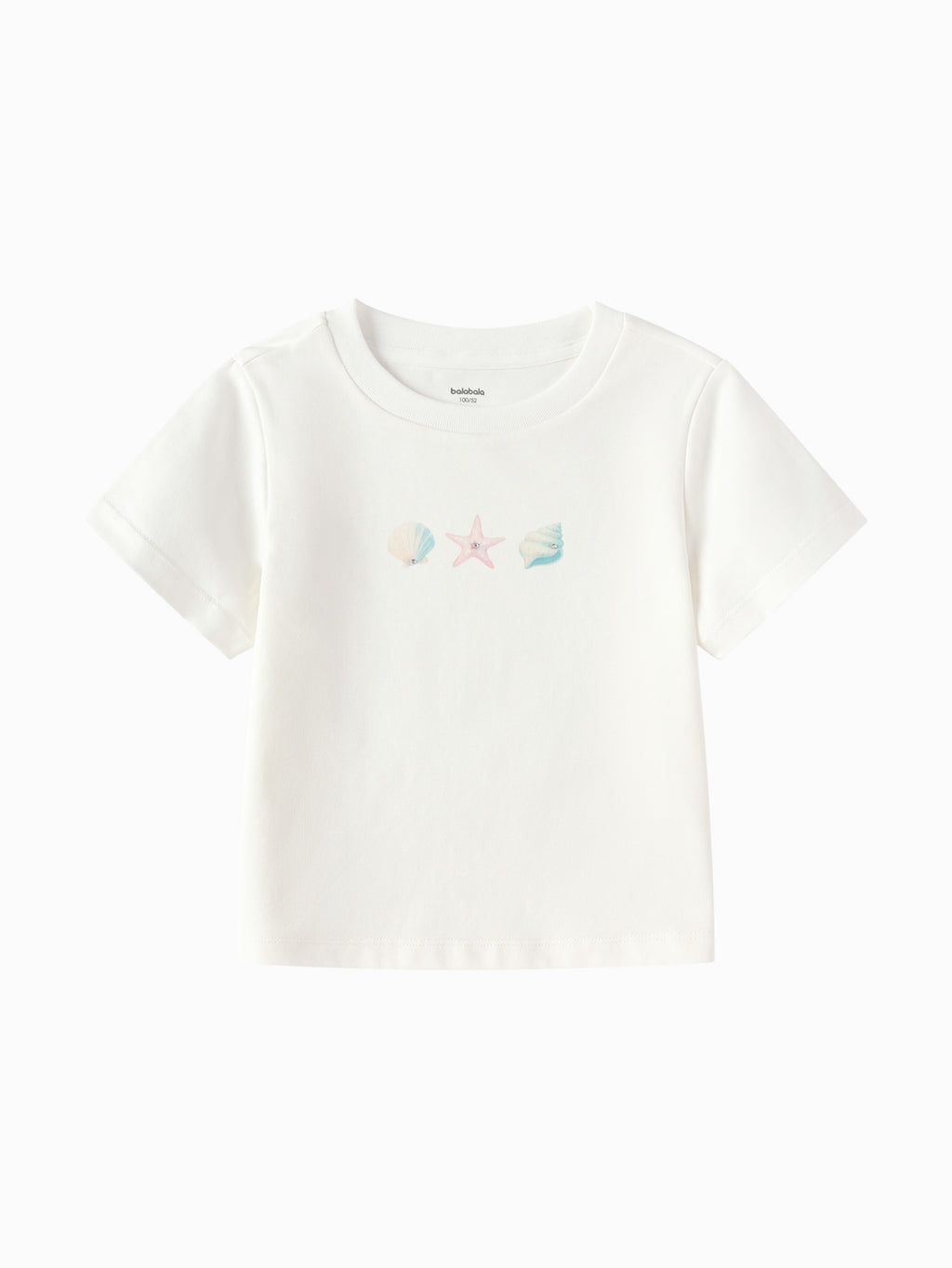 Balabala Girls Shell Print T-Shirt Raw White,Visions Pink