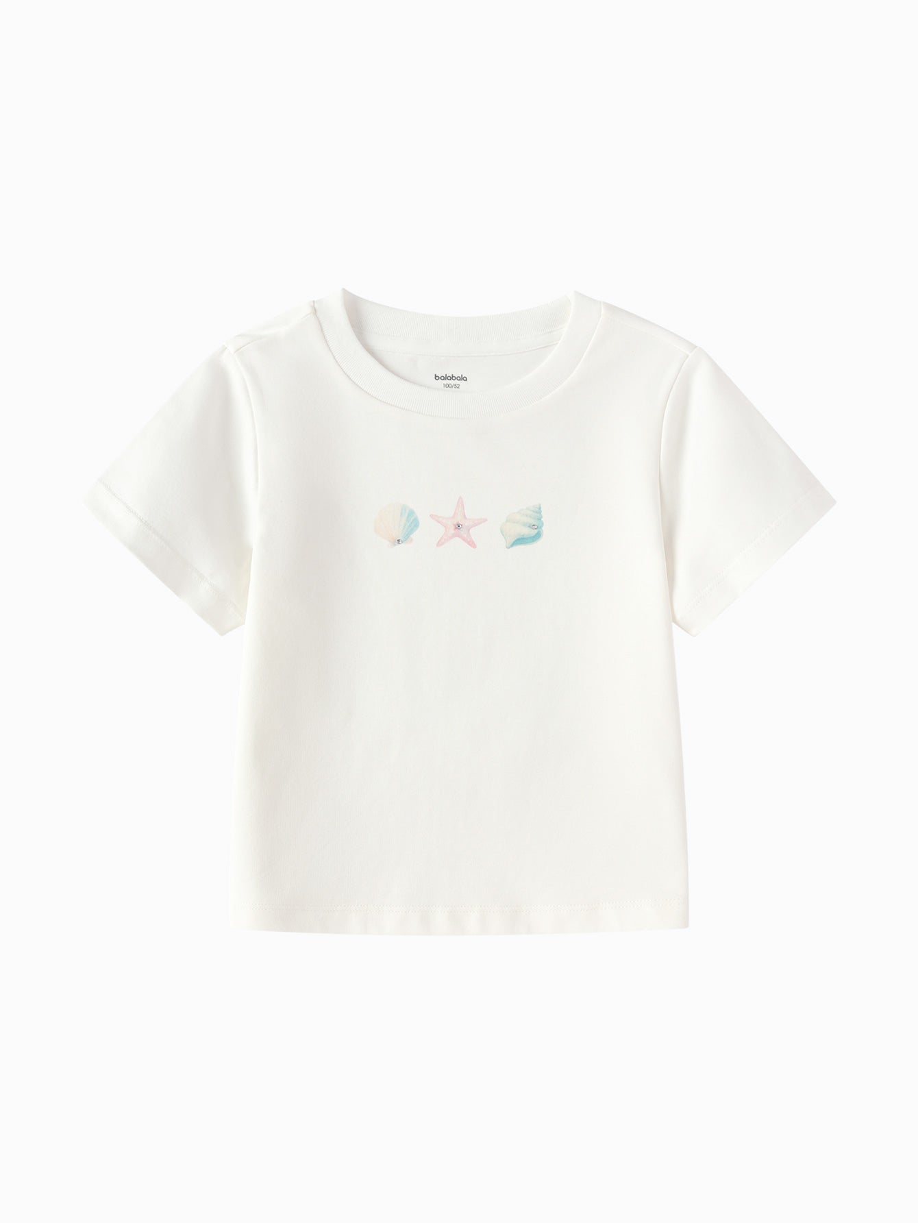 Balabala Girls Shell Print T-Shirt Raw White,Visions Pink