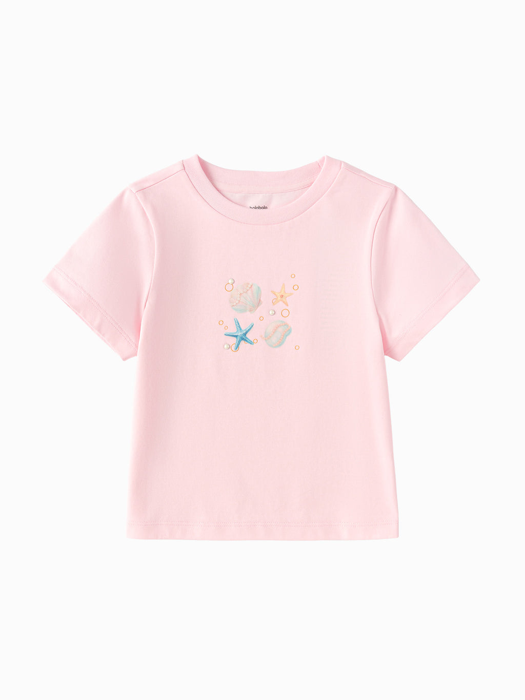 Balabala Girls Shell Print T-Shirt Raw White,Visions Pink