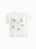 Balabala Girls Pony Ruffle T-Shirt White,Visions Pink,Ice blue