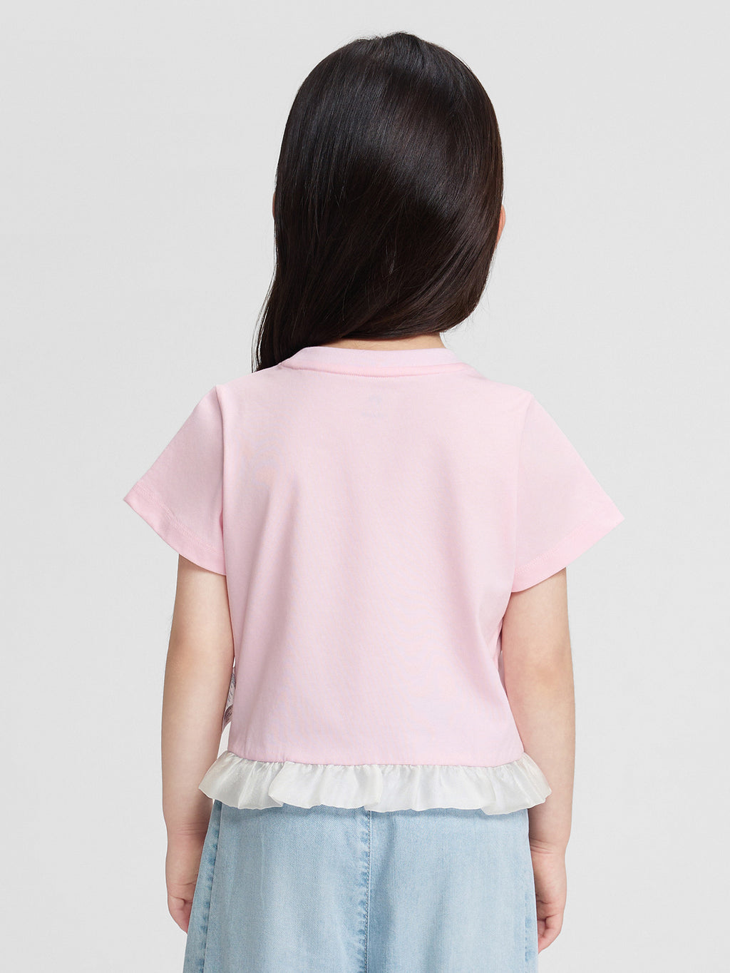 Balabala Girls Pony Ruffle T-Shirt White,Visions Pink,Ice blue