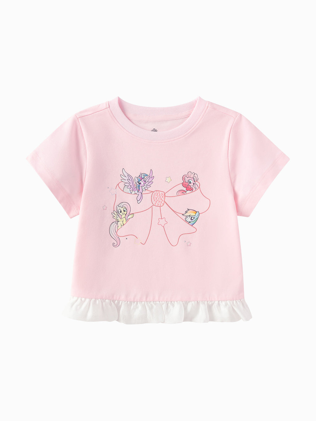 Balabala Girls Pony Ruffle T-Shirt White,Visions Pink,Ice blue