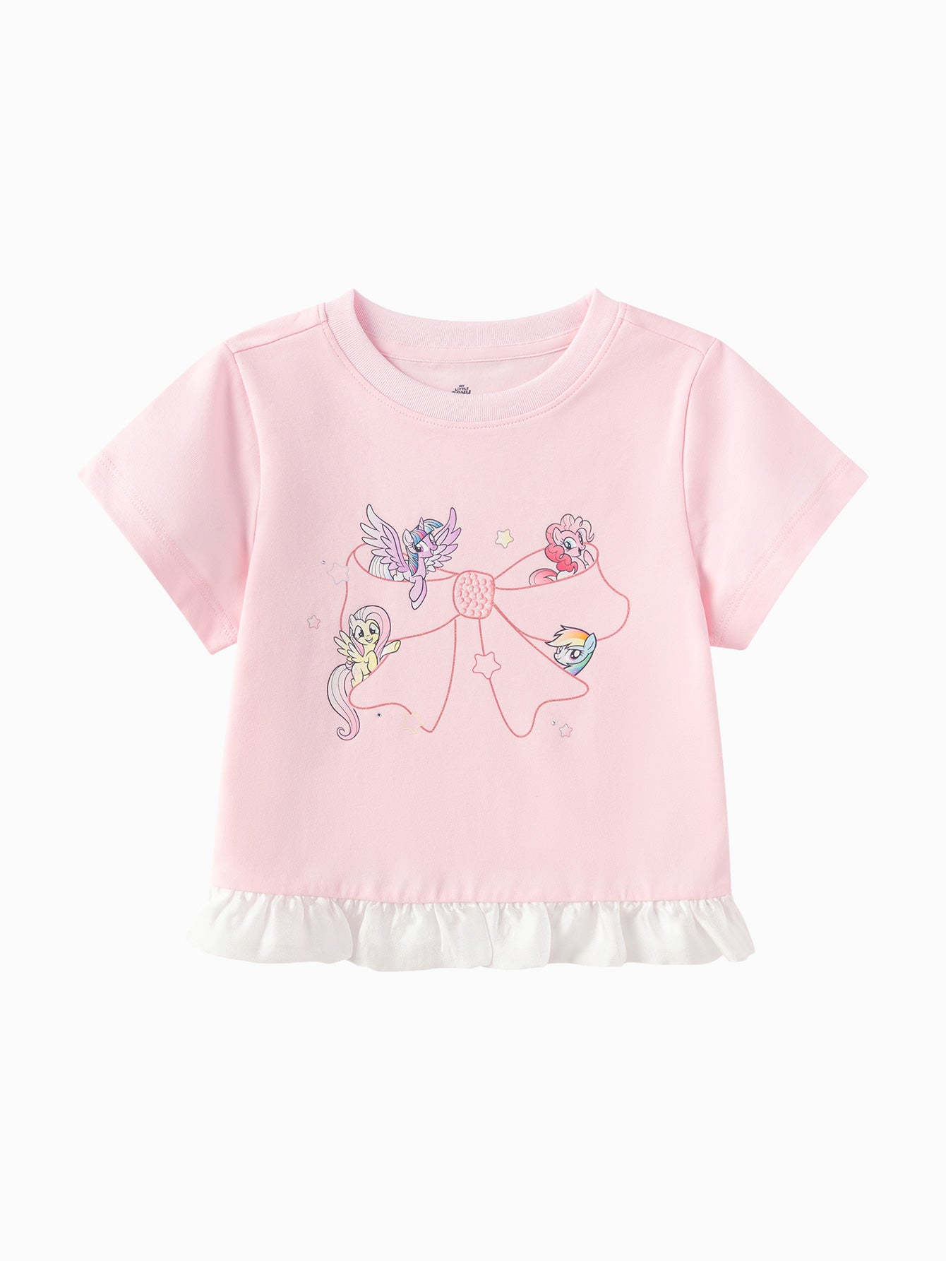 Balabala Girls Pony Ruffle T-Shirt White,Visions Pink,Ice blue