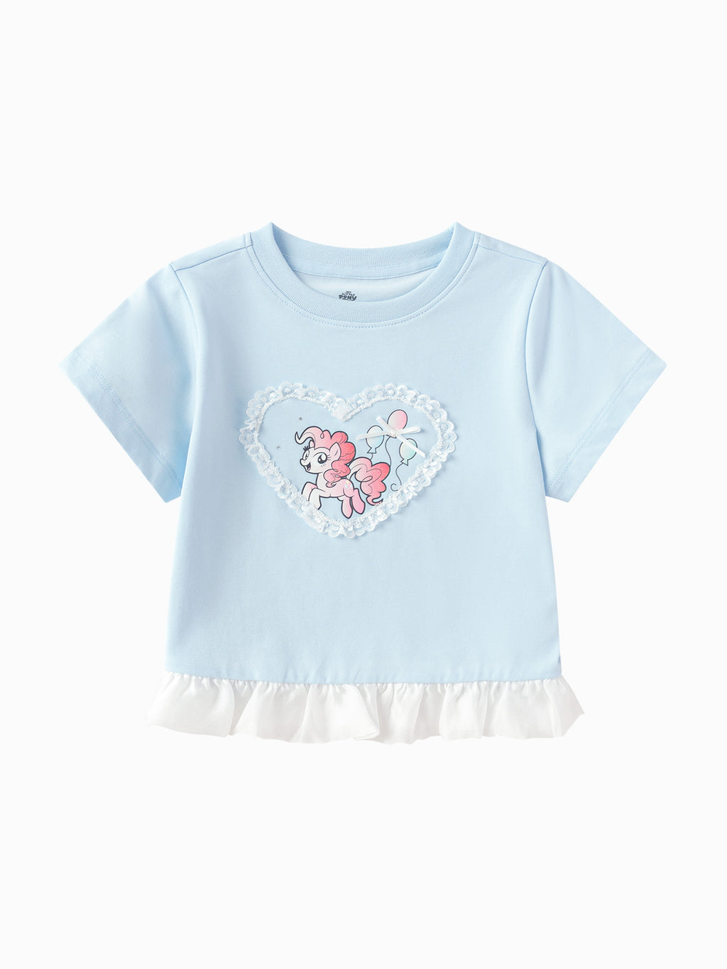 Balabala Girls Pony Ruffle T-Shirt White,Visions Pink,Ice blue