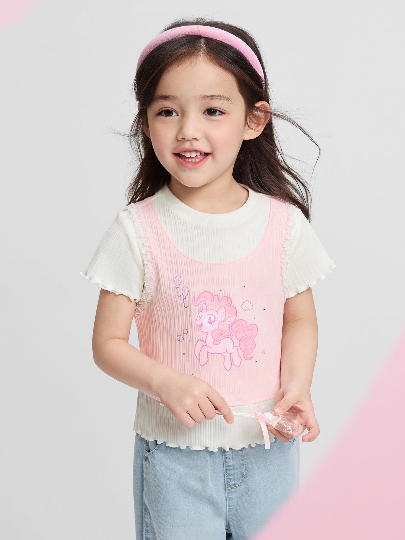 Balabala Girls Pony Layered T-Shirt Pink