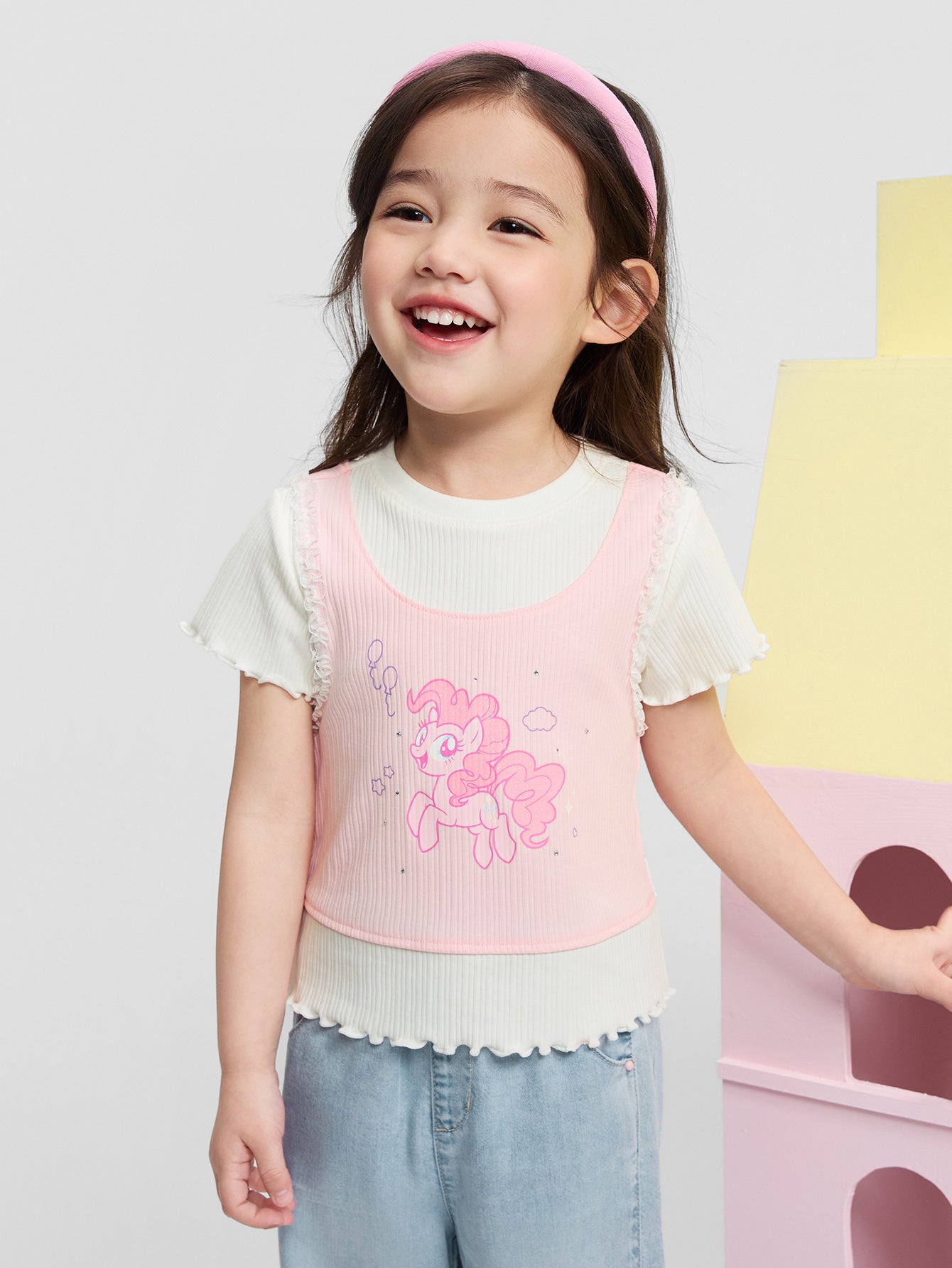 Balabala Girls Pony Layered T-Shirt Pink