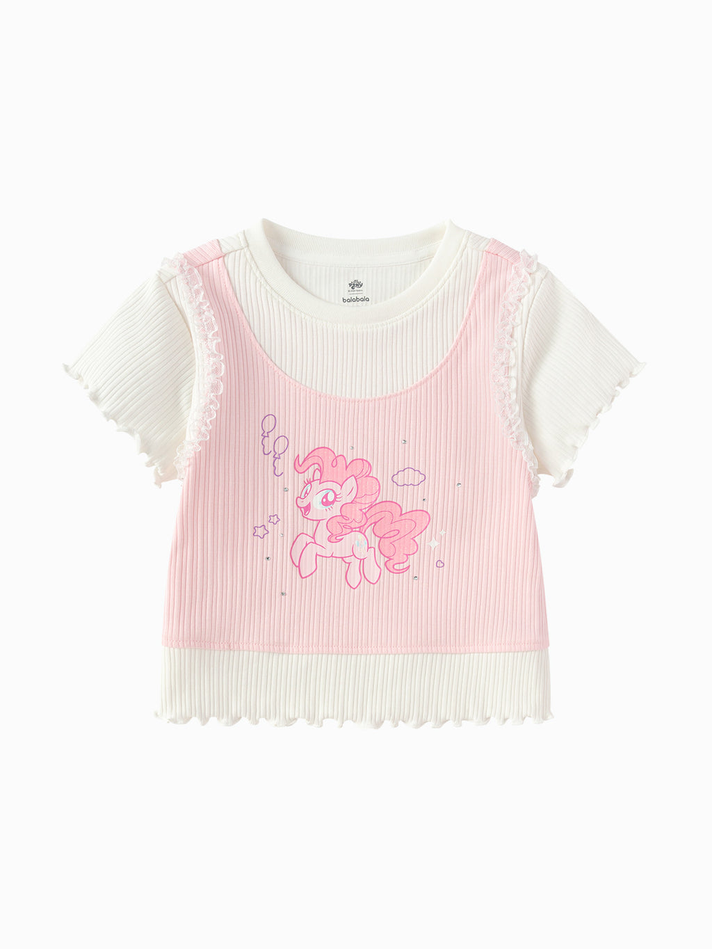 Balabala Girls Pony Layered T-Shirt Pink