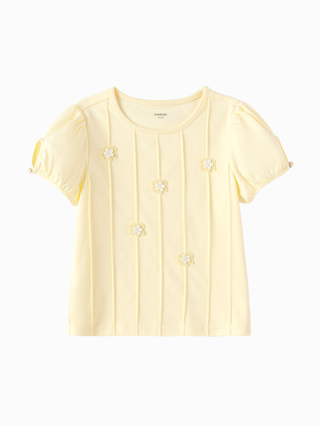 Balabala Girls Daisy Puff Sleeve T Shirt Vanillin White