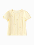Balabala Girls Daisy Puff Sleeve T Shirt Vanillin White