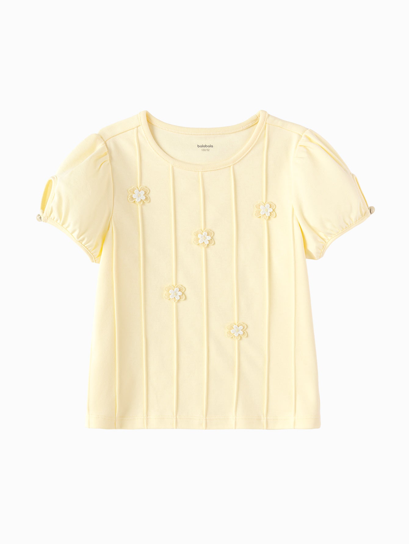 Balabala Girls Daisy Puff Sleeve T Shirt Vanillin White