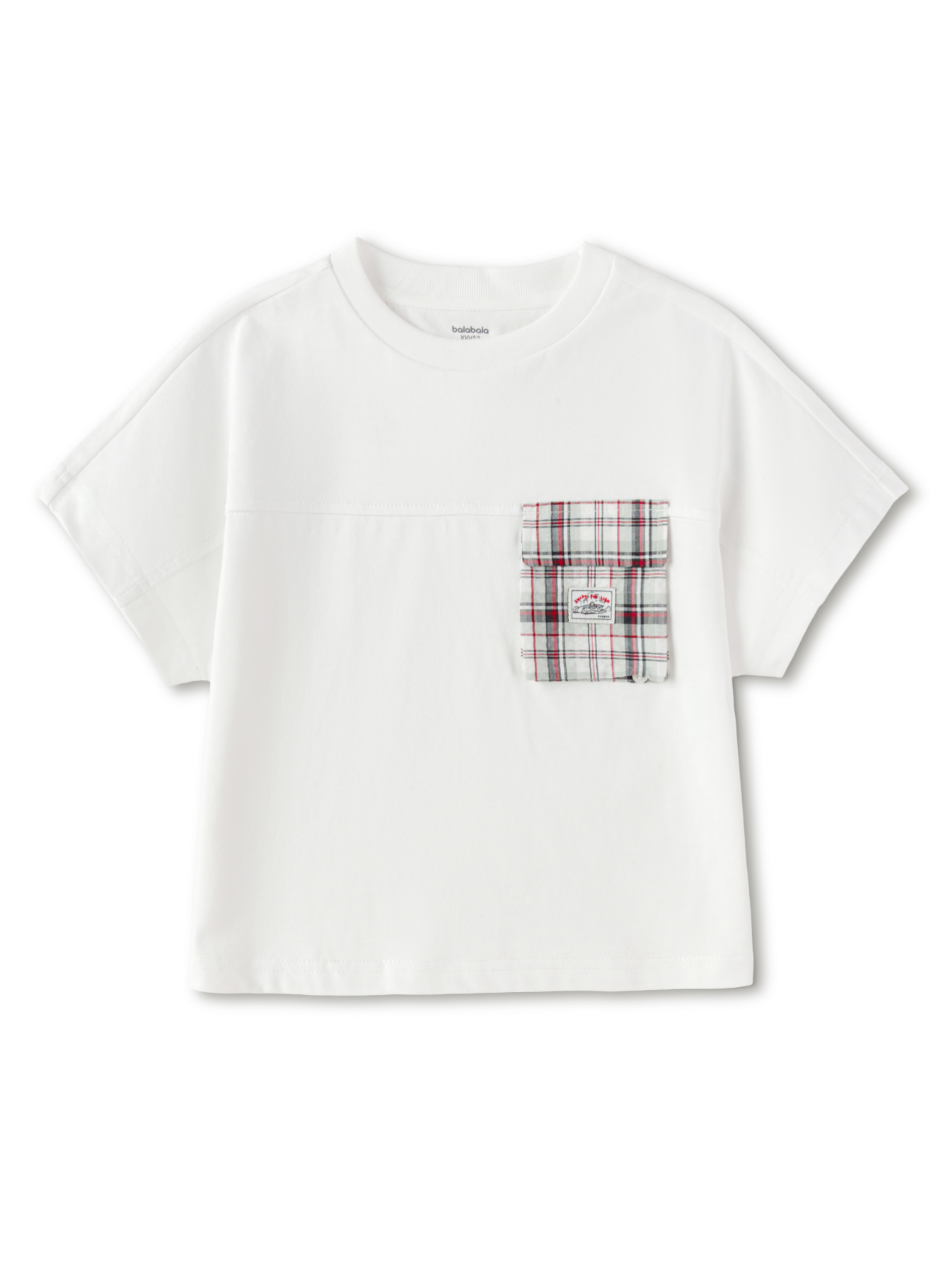 Balabala Boys Plaid Pocket T-Shirt White