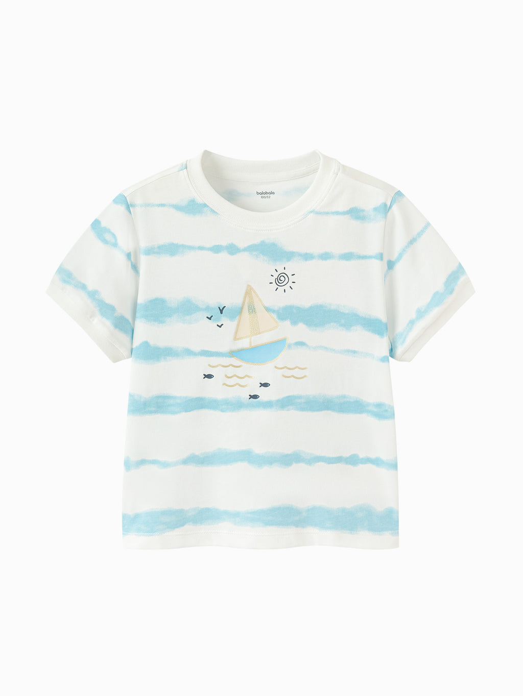 Balabala Boys Sailboat T-Shirt Blue White,Raw White,Medium Gray