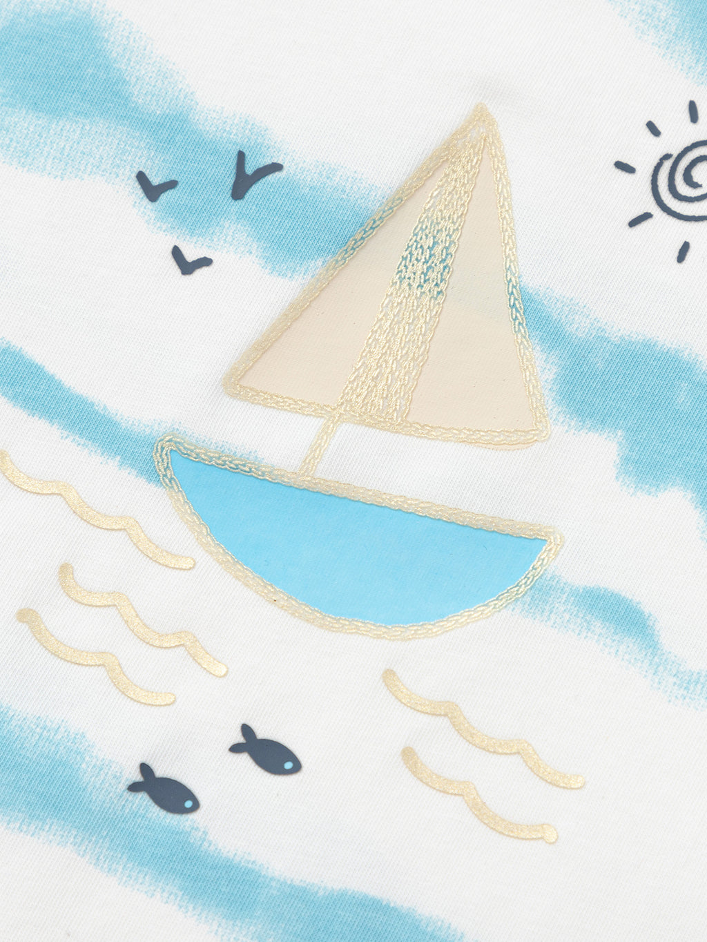Balabala Boys Sailboat T-Shirt Blue White,Raw White,Medium Gray