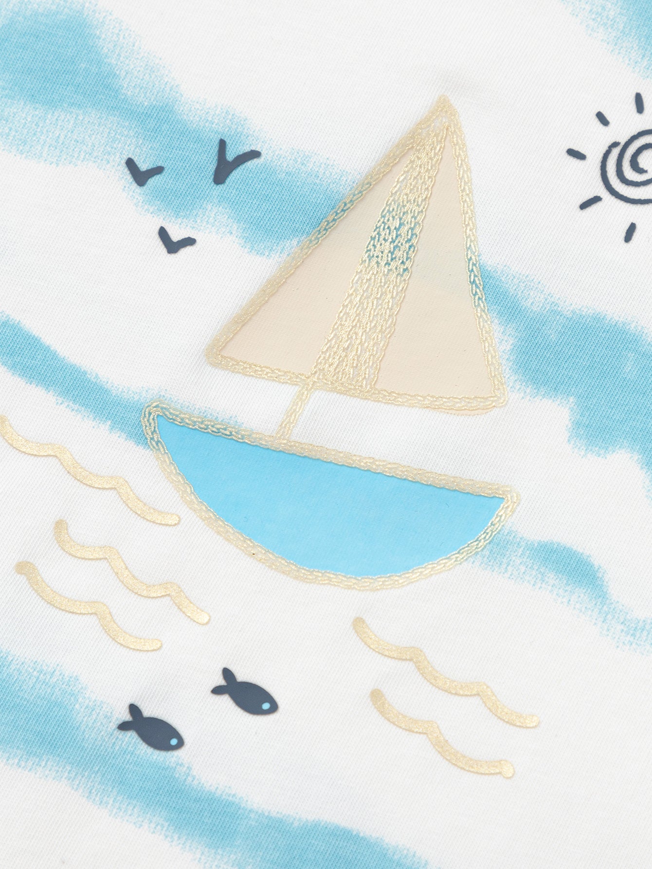 Balabala Boys Sailboat T-Shirt Blue White,Raw White,Medium Gray