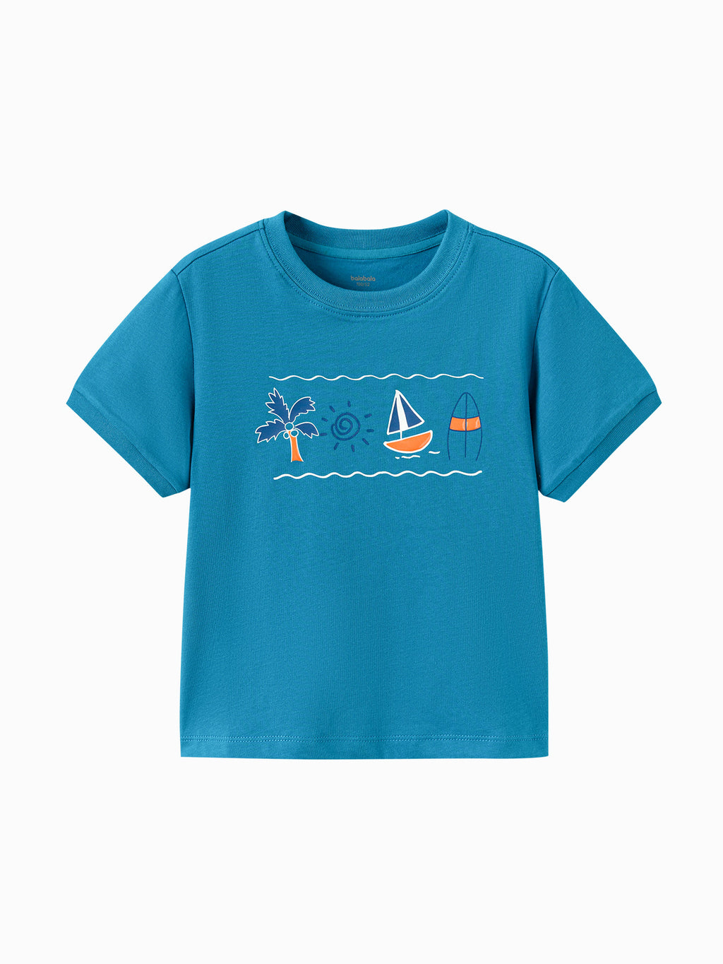 Balabala Boys Sailboat T-Shirt Blue White,Raw White,Medium Gray