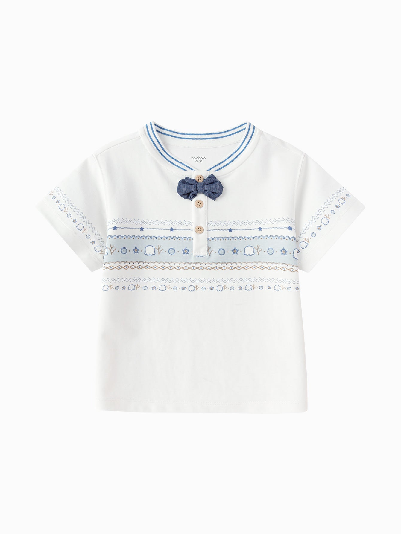 Balabala Girls Bow T Shirt White,Blue