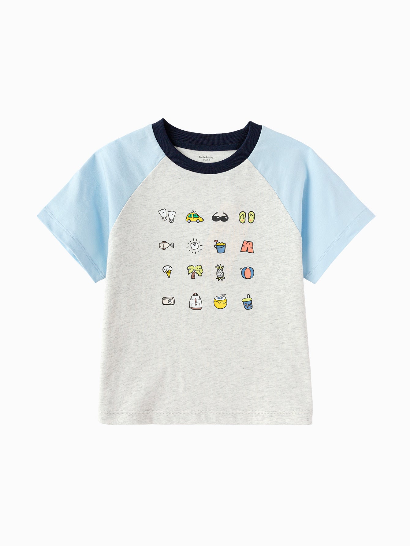 Balabala Kids Raglan Graphic T Shirt Light Yellow,Light Melange Gray