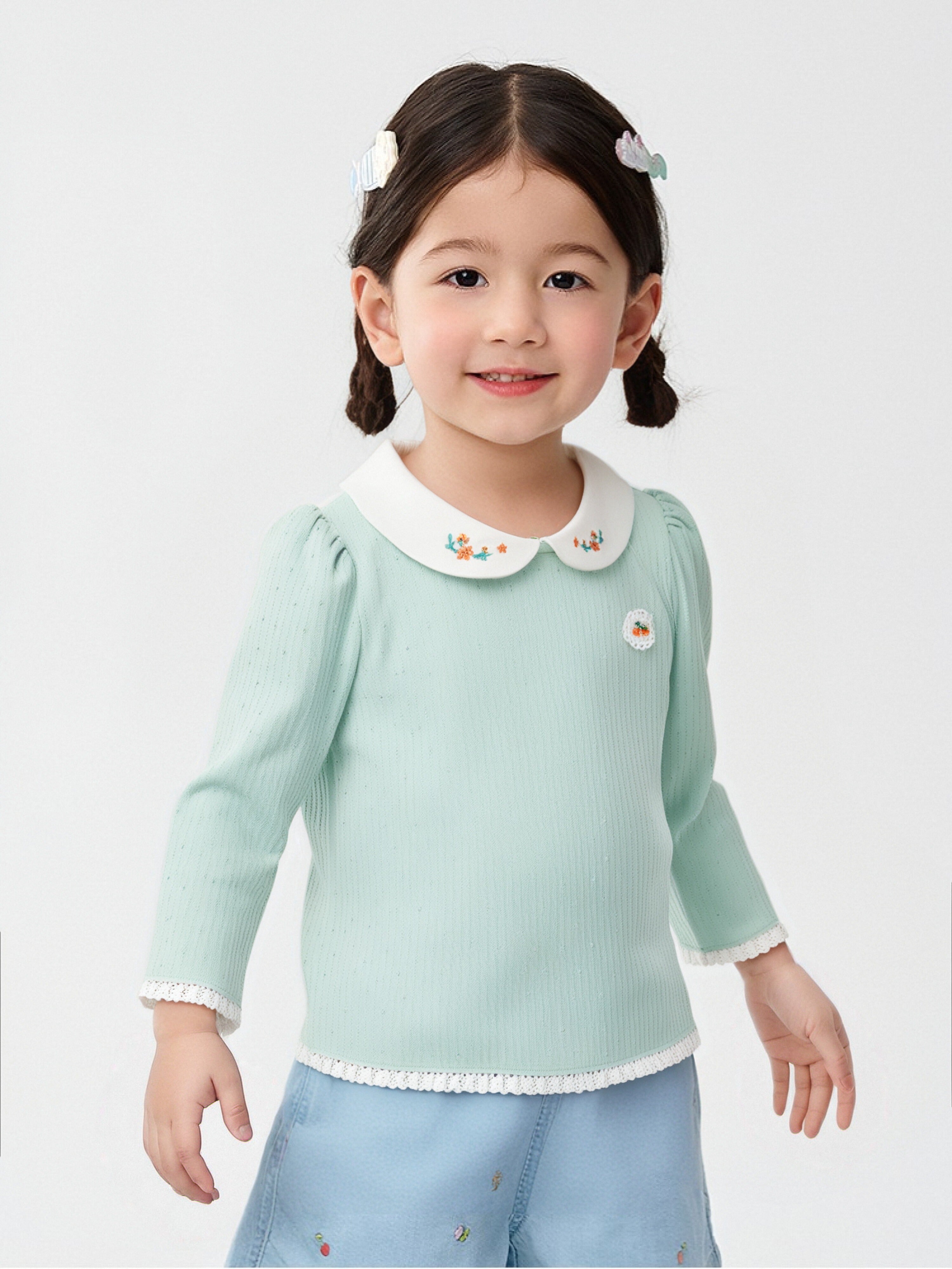 Balabala Long Sleeve T-Shirt Mint Green, Off-White, Ribbed Fabric