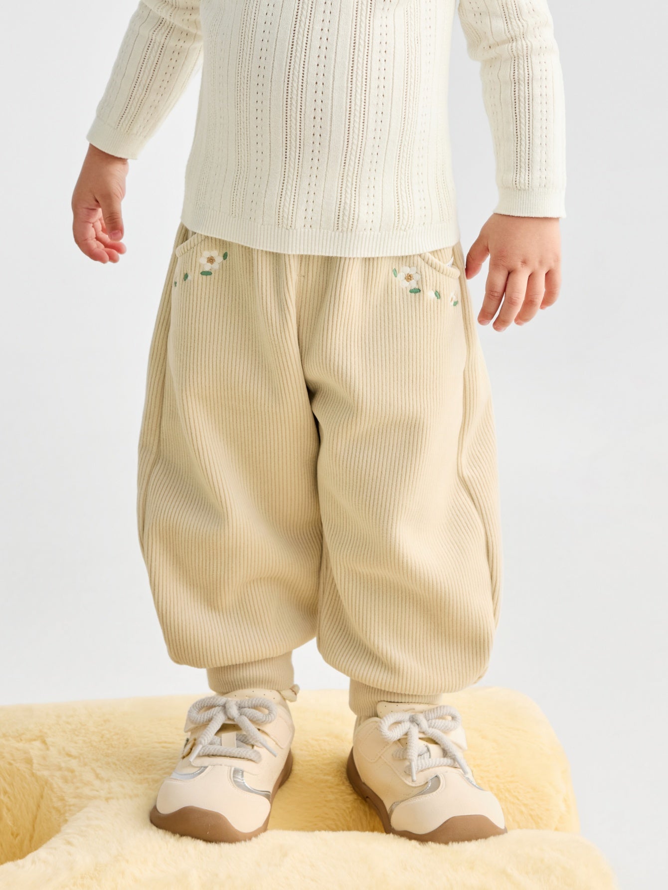 Balabala Pants Cream Ribbed Fabric