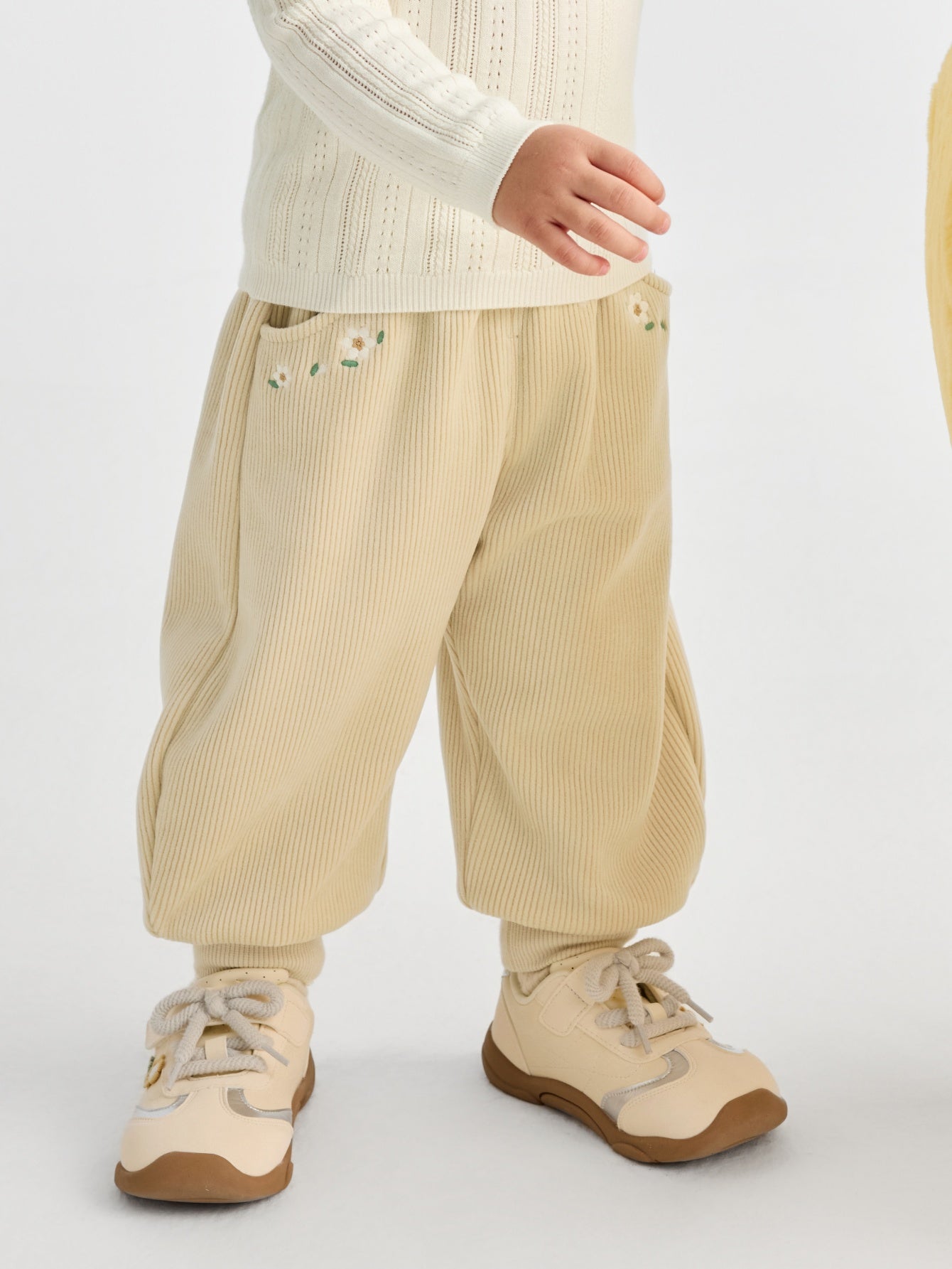 Balabala Pants Cream Ribbed Fabric