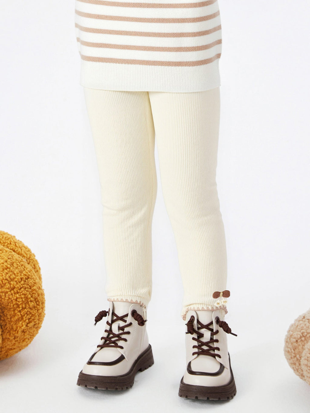 Balabala Leggings Cream Ribbed Knit
