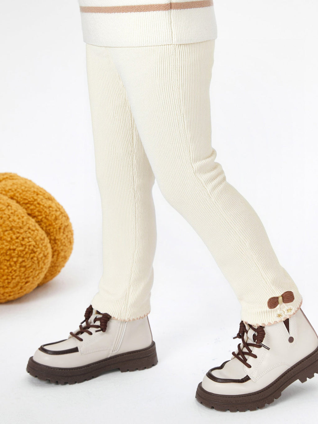 Balabala Leggings Cream Ribbed Knit