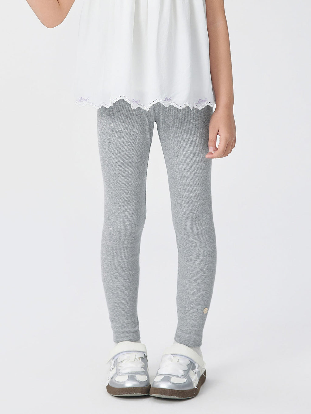 Balabala Leggings White, Light Gray Ribbed Knit