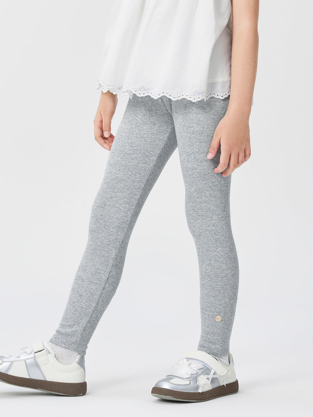 Balabala Leggings White, Light Gray Ribbed Knit