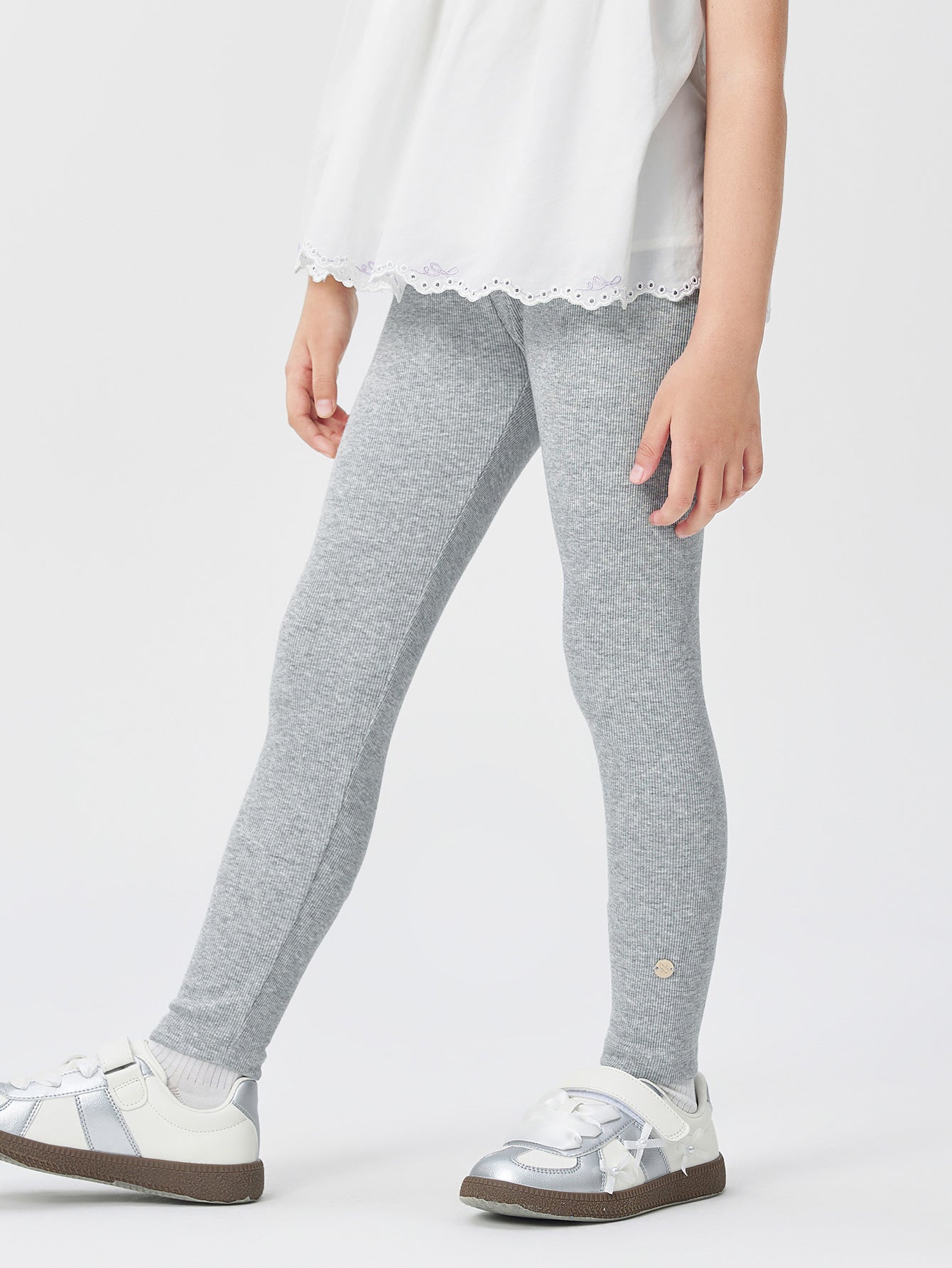 Balabala Leggings White, Light Gray Ribbed Knit