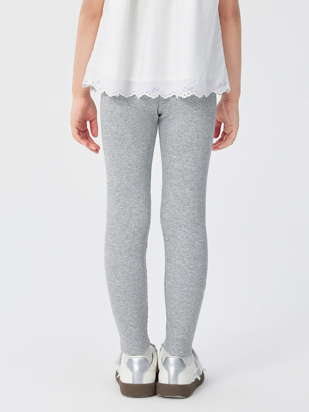 Balabala Leggings White, Light Gray Ribbed Knit