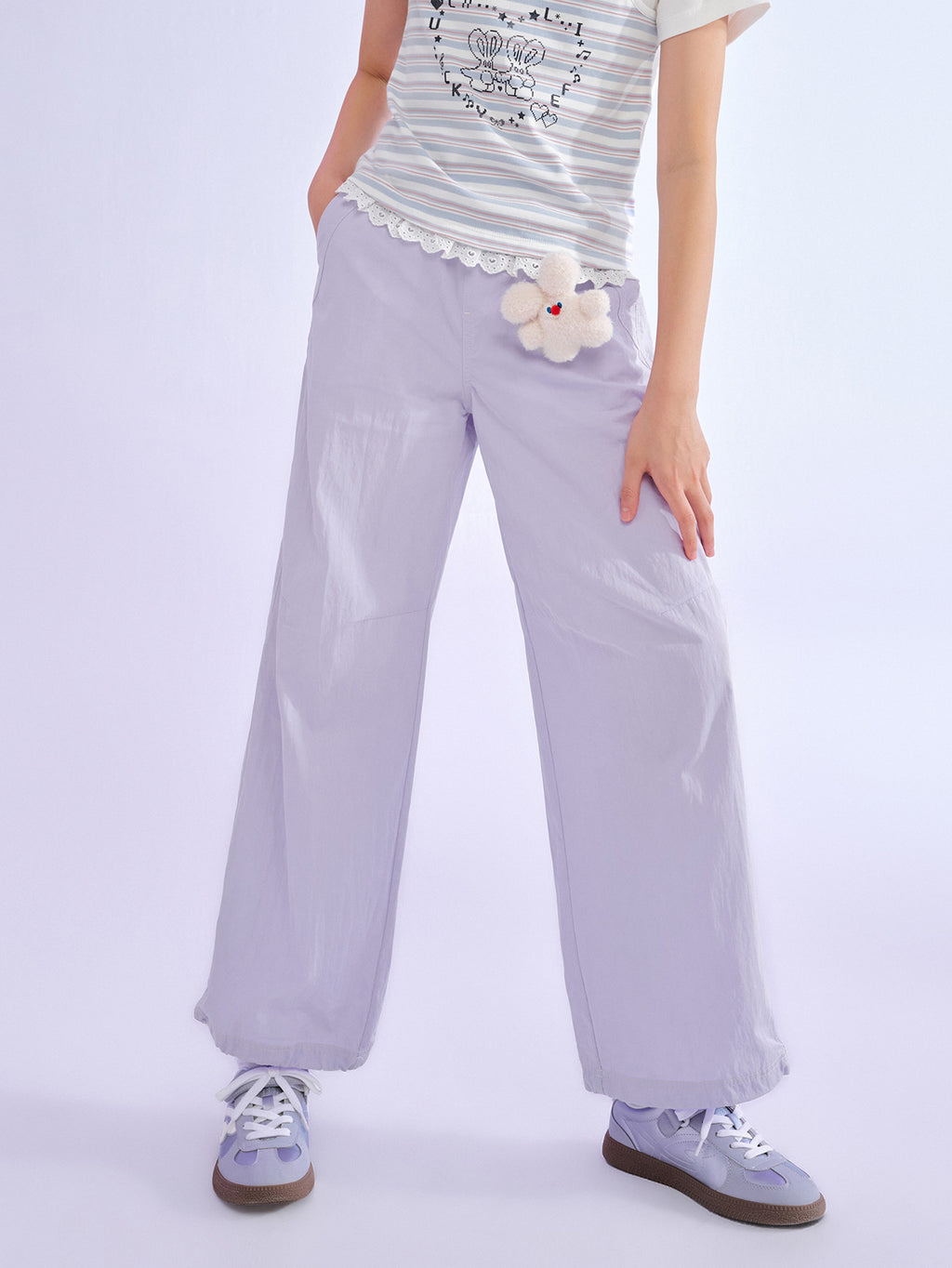 Balabala Girls Wide Leg Pants White,Purple