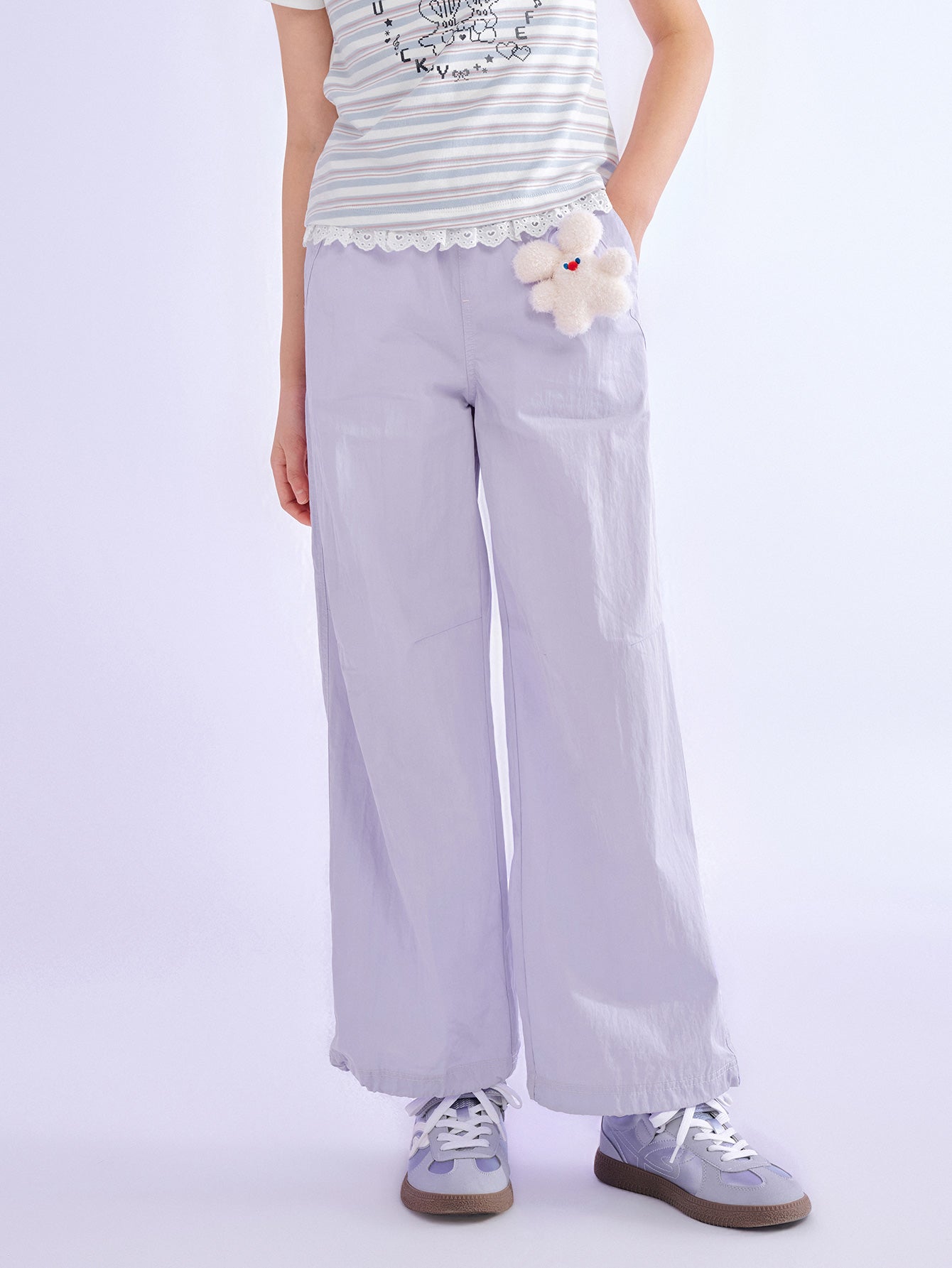 Balabala Girls Wide Leg Pants White,Purple